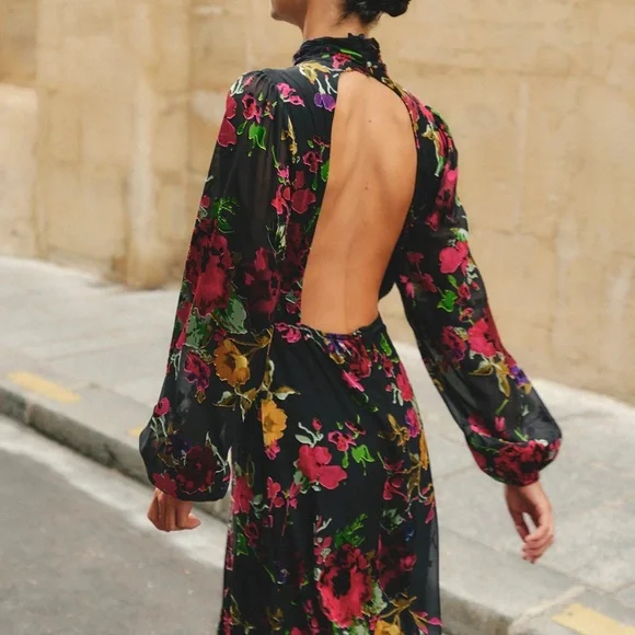 Lulu's Black Floral Long Sleeve Maxi Dress - Picture 2 of 2
